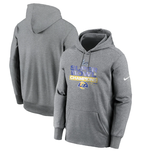 Men's Los Angeles Rams 2022 Heathered Charcoal Super Bowl LVI Champions Locker Room Trophy Collection Pullover Hoodie Men's Los Angeles Rams 2022 Heathered Charcoal Super Bowl LVI Champions Locker Room Trophy Collection Pullover Hoodie